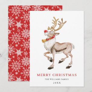 Cute Cartoon Reindeer Merry Christmas Greeting Holiday Card