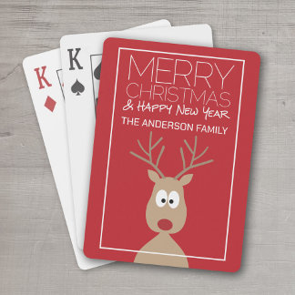 Cute Cartoon Reindeer - Merry Christmas Greeting Playing Cards