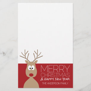 Cute Cartoon Reindeer - Merry Christmas Greeting Stationery