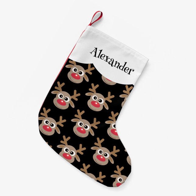 Cute Cartoon Reindeer Pattern Black Small Christmas Stocking (Front (Hanging))