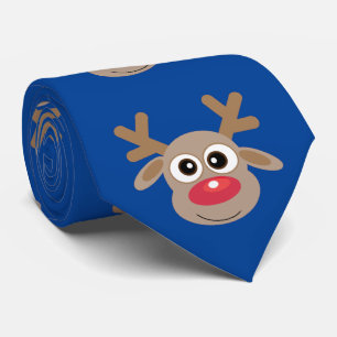 Cute Cartoon Reindeer Pattern Christmas Fun Blue Tie