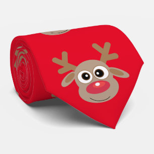 Cute Cartoon Reindeer Pattern Christmas Fun Red Tie