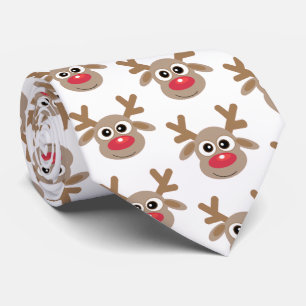Cute Cartoon Reindeer Pattern Christmas Fun White Tie
