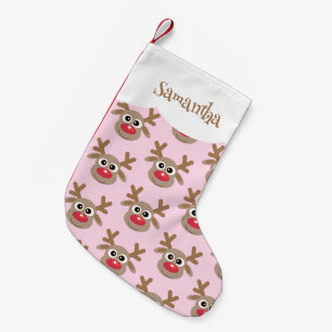 Cute Cartoon Reindeer Pattern Girly Pink Small Christmas Stocking