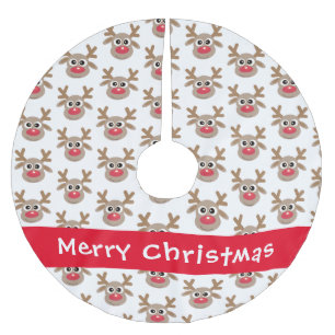 Cute Cartoon Reindeer Pattern Red White  Brushed Polyester Tree Skirt