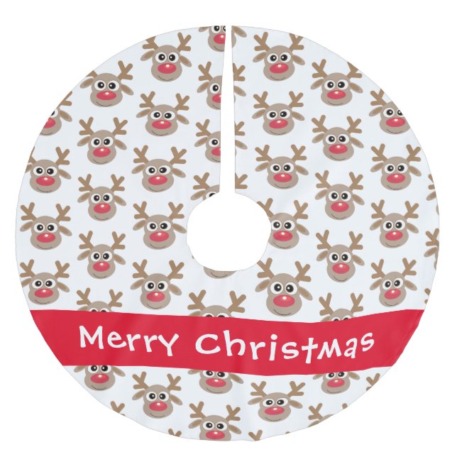 Cute Cartoon Reindeer Pattern Red White  Brushed Polyester Tree Skirt (Front)