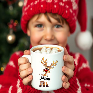 Cute cartoon reindeer personalised Christmas Coffee Mug