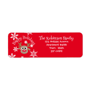 Cute Cartoon Reindeer Snowflakes Red Christmas