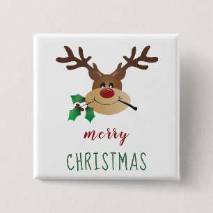 Cute Cartoon Reindeer With Mistletoe 15 Cm Square Badge