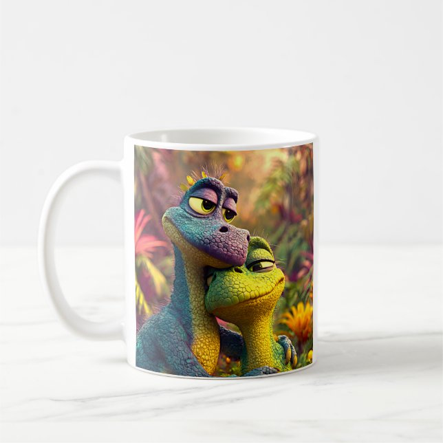 Cute Cartoon Reptile Couple Coffee Mug (Left)