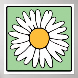 Cute Cartoon Retro Daisy Spring Garden Flower Poster