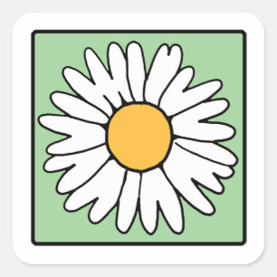 Cute Cartoon Retro Daisy Spring Garden Flower Square Sticker