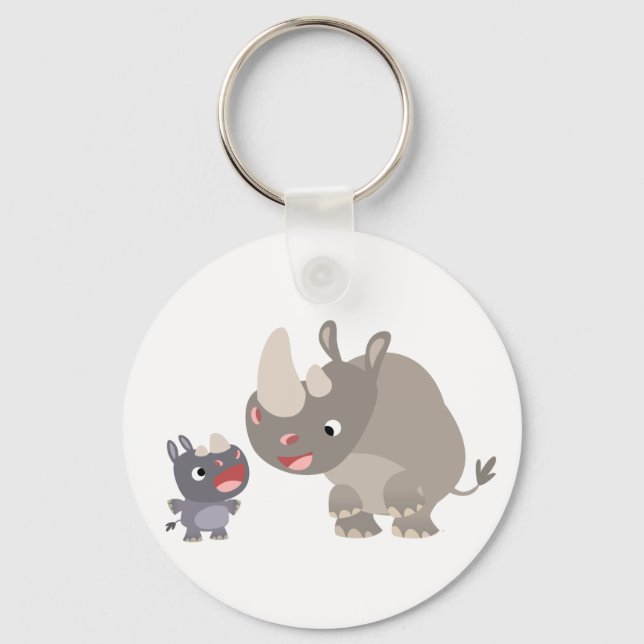 Cute Cartoon Rhino Baby & Big Rhino Keychain (Front)
