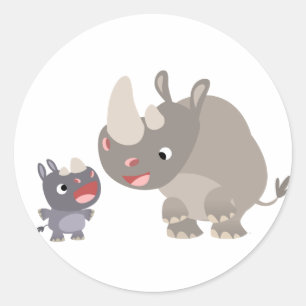 Cute Cartoon Rhino Baby & Big Rhino Sticker