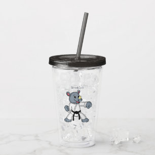 Cute cartoon rhino kung fu cartoon acrylic tumbler