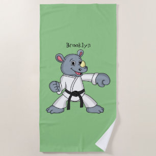 Cute cartoon rhino kung fu cartoon beach towel
