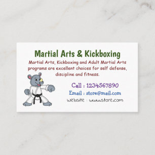Cute cartoon rhino kung fu cartoon business card