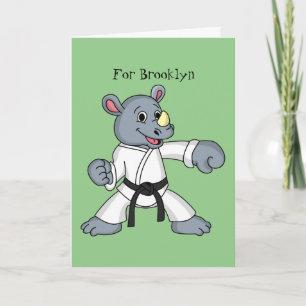 Cute cartoon rhino kung fu cartoon card