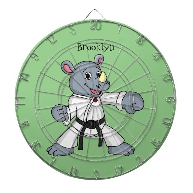 Cute cartoon rhino kung fu cartoon  dartboard (Front)