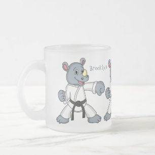 Cute cartoon rhino kung fu cartoon frosted glass coffee mug