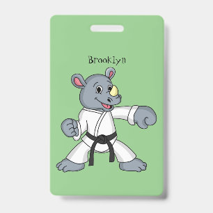 Cute cartoon rhino kung fu cartoon ID badge