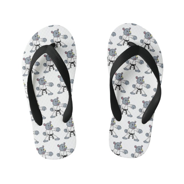 Cute cartoon rhino kung fu cartoon  kid's flip flops (Footbed)