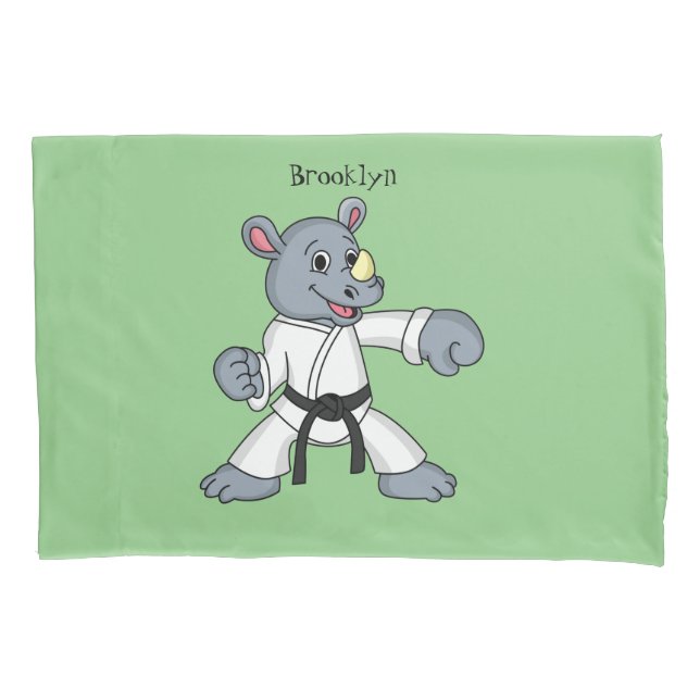 Cute cartoon rhino kung fu cartoon pillowcase (Front)