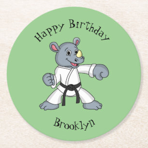 Cute cartoon rhino kung fu cartoon round paper coaster