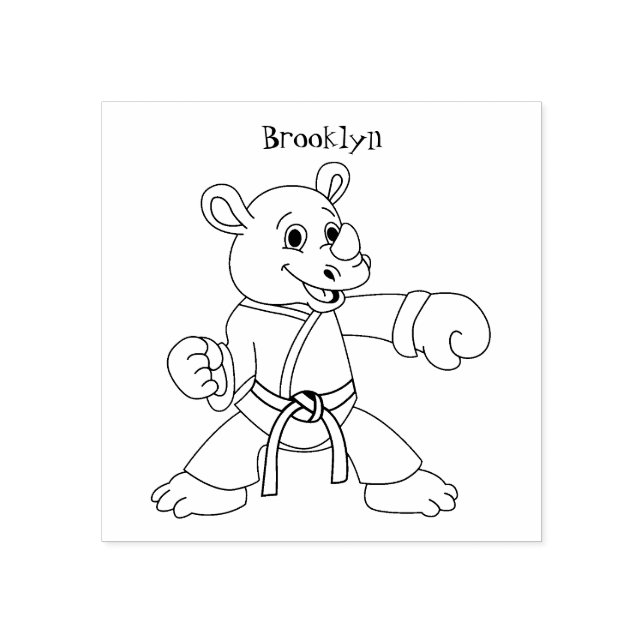 Cute cartoon rhino kung fu cartoon rubber stamp (Imprint)