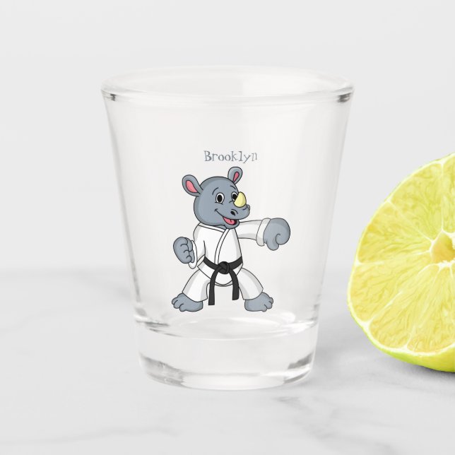 Cute cartoon rhino kung fu cartoon shot glass (Front)