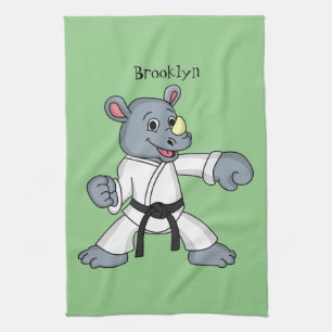 Cute cartoon rhino kung fu cartoon tea towel