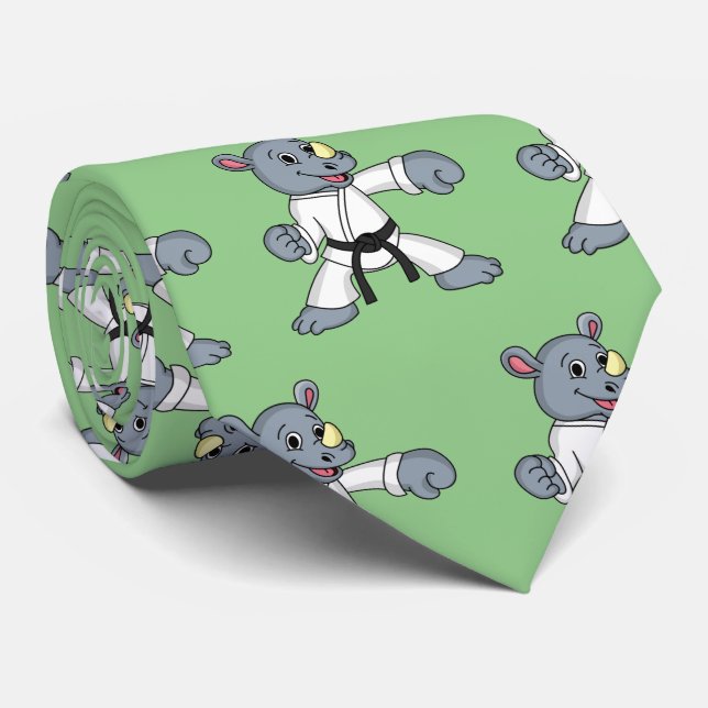 Cute cartoon rhino kung fu cartoon  tie (Rolled)