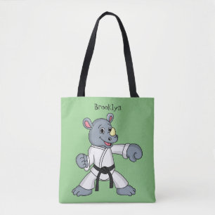 Cute cartoon rhino kung fu cartoon tote bag
