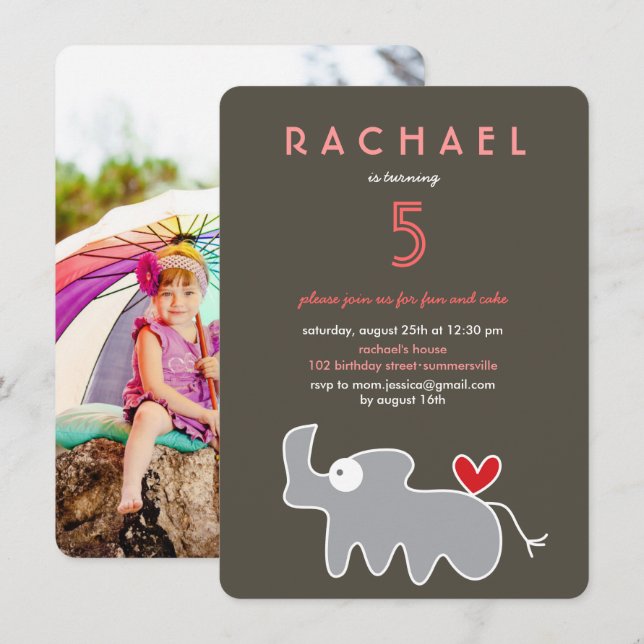 Cute Cartoon Rhinoceros Photo Kids Birthday Party Invitation (Front/Back)