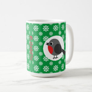 Cute Cartoon Robin with Snowflakes   Add Name  Coffee Mug