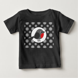 Cute Cartoon Robin with the Snowflakes Baby T-Shirt