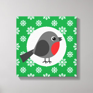 Cute Cartoon Robin with the Snowflakes Canvas Print