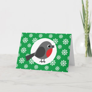 Cute Cartoon Robin with the Snowflakes Card