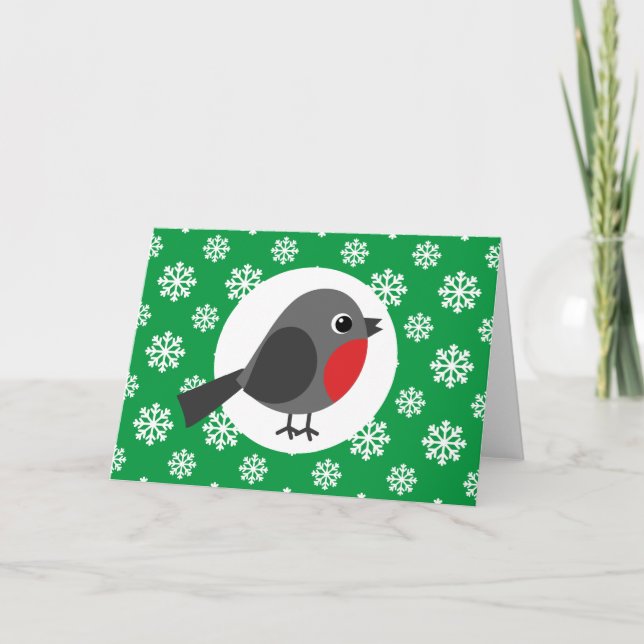 Cute Cartoon Robin with the Snowflakes Card (Front)