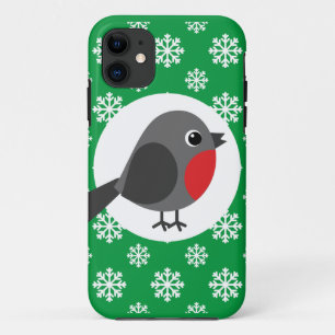 Cute Cartoon Robin with the Snowflakes iPhone 11 Case