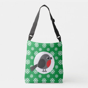 Cute Cartoon Robin with the Snowflakes Crossbody Bag
