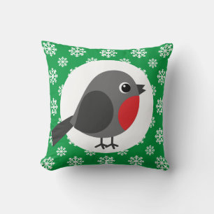 Cute Cartoon Robin with the Snowflakes Cushion