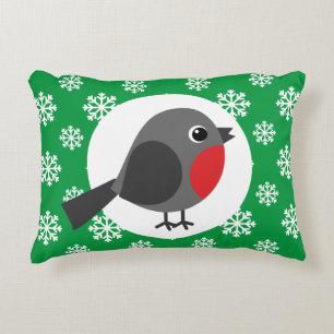 Cute Cartoon Robin with the Snowflakes Decorative Cushion