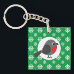 Cute Cartoon Robin with the Snowflakes Key Ring<br><div class="desc">Cute cartoon robin bird with the snowflakes. This is a good design for Christmas.</div>