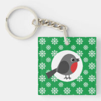 Cute Cartoon Robin with the Snowflakes