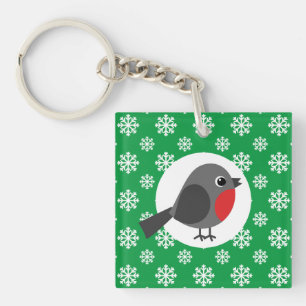 Cute Cartoon Robin with the Snowflakes Key Ring