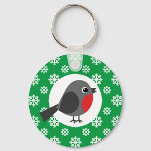 Cute Cartoon Robin with the Snowflakes Key Ring