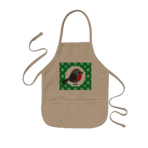 Cute Cartoon Robin with the Snowflakes Kids Apron
