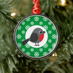 Cute Cartoon Robin with the Snowflakes Metal Tree Decoration
