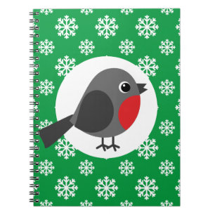 Cute Cartoon Robin with the Snowflakes Notebook